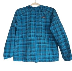 Patagonia Kids Turquoise & Black Plaid Full Zip Hooded Jacked Size XL/14 Pockets
